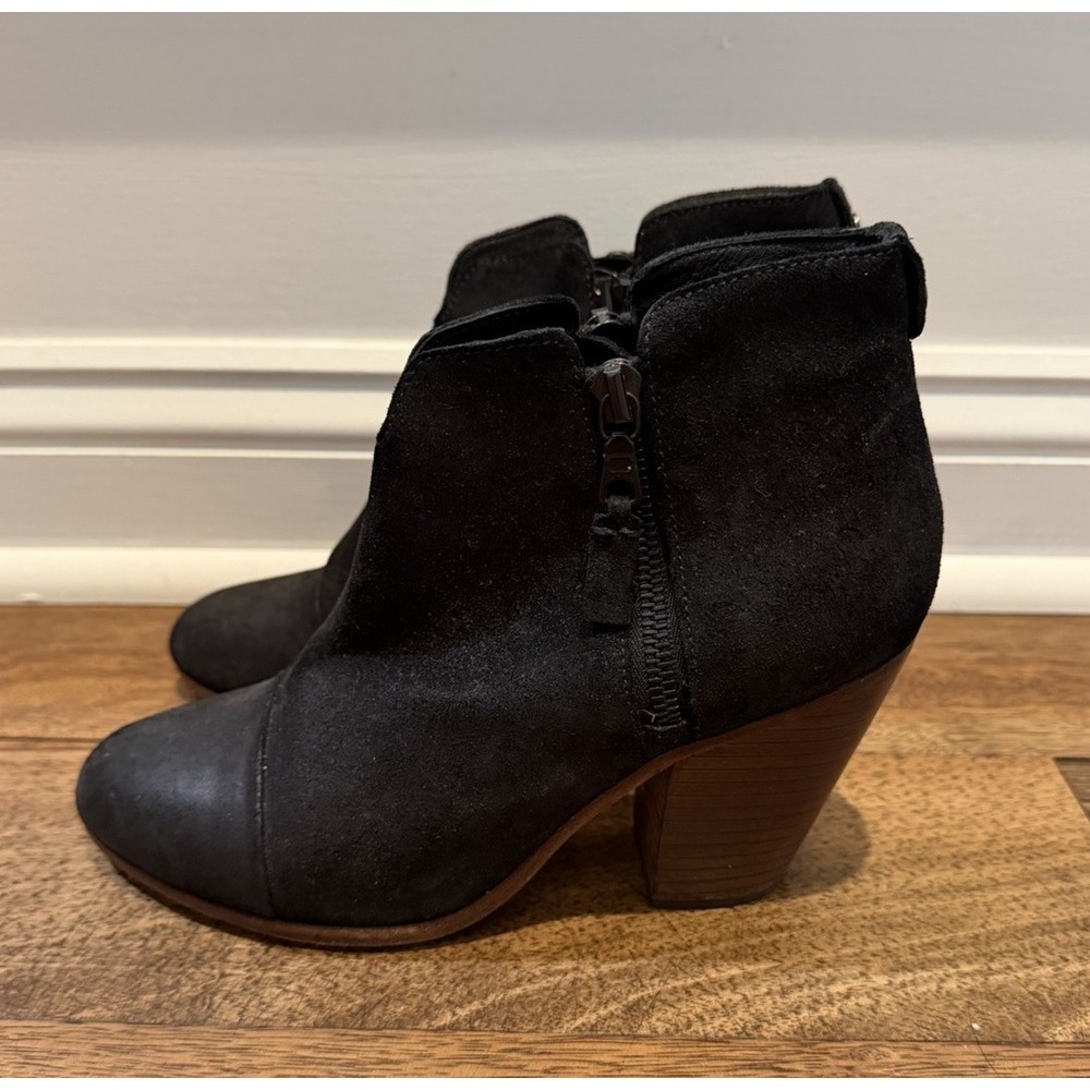 Rag & Bone Margot Black Suede Double Zip Booties Heel Size 37.5